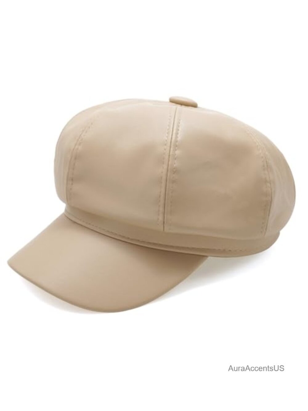 PU Leather Newsboy Cap Women Vintage 8 Panel Baker Hat One Size